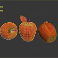 Three Fresh Red Apples on Shiny Reflective Surface with Green Leaf
