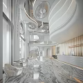 Elegant Modern Hotel Lobby Interior With Marble Floor Chandeliers And Reception Desk