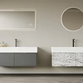 Modern Bathroom Mirrors Rectangular and Round Design with Gray and Marble Vanity Cabinets 3d model
