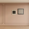 Light Brown Interior Wall with Decorative Moldings and Two Framed Artworks Featuring Geometric Pattern 3d model