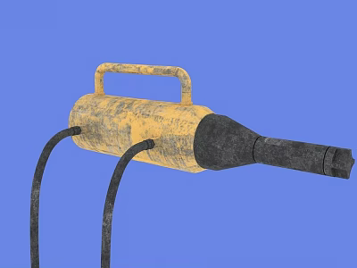 Yellow Handheld Industrial Equipment With Black Hoses And Worn Metal Surface 3d model