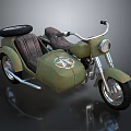 Vintage Military Green Motorcycle With Sidecar Leather Seat And Star Emblem Headlight