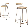 Two Modern Bar Stools With Metal Frame Beige Seat And Armrests 3d model