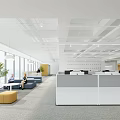 Modern Open Public Office Area With Sofa Chairs Large Windows And Reception Desk