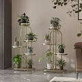 Indoor Multi tier Gold Metal Plant Stand with Decorative Potted Greenery Plants