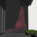 Bright Pink Flowers Climbing on Gray Wall With Lush Green Plants for Decorative Garden