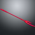 Red Trident Weapon With Long Handle And Three Prongs Design