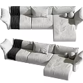 Light Colored Modern Sectional Sofa With Throw Pillows And Dark Throw Blanket 3d model