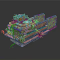 Modern Scene of Ancient Stone Wall Ruin Structure With Green Plants Growing
