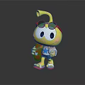 Animated Game Movie Character With Yellow Body Red Sunglasses Holding Red Surfboard Star Patterned Shirt