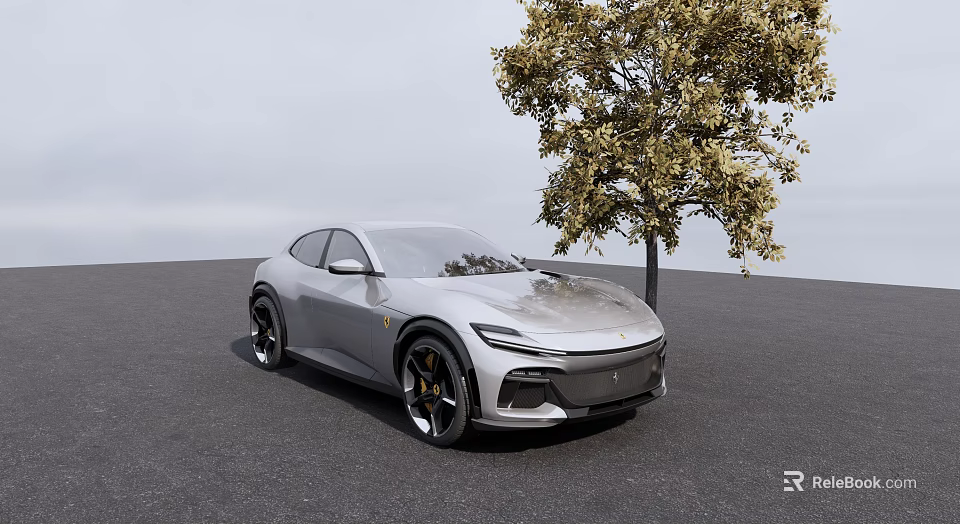 Silver Coupe Car With Sleek Modern Exterior Design Parked Near Tree 3d model 