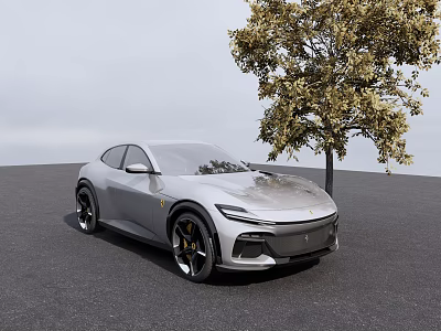 Silver Coupe Car With Sleek Modern Exterior Design Parked Near Tree 3d model