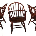 Three Wooden Leisure Chairs With Armrests Traditional Solid Wood Slatted Backrest Design