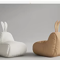Soft Comfortable Rabbit Ear Lazy Sofa in Gray White and Beige Tones 3d model