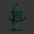 Green Fire Hydrant With Fluted Body Round Base And Metal Outlets