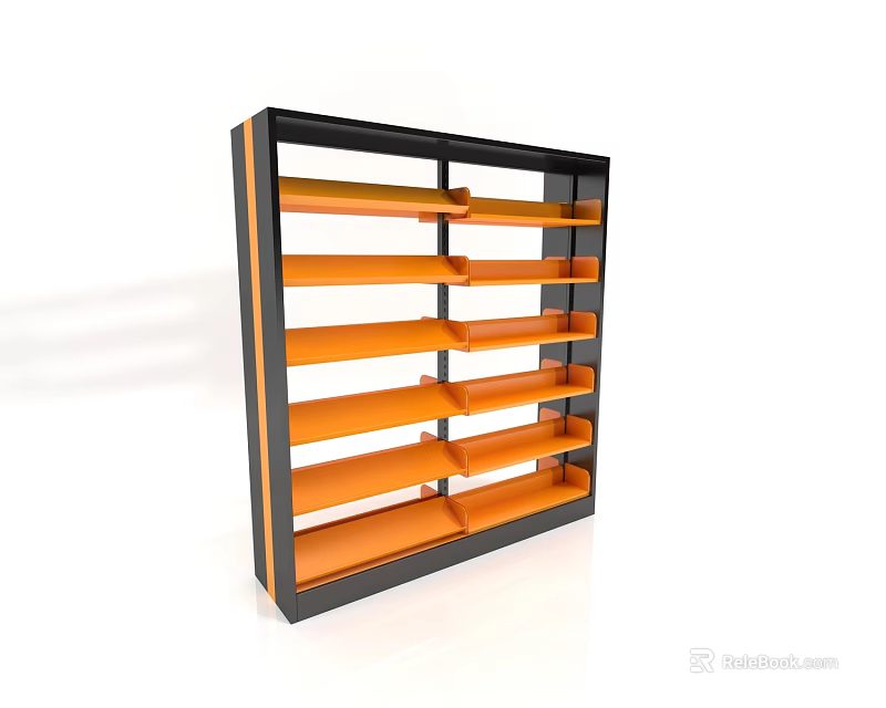Modern Open Bookshelf With Black Frame And Orange Multiple Storage Shelves 3d model