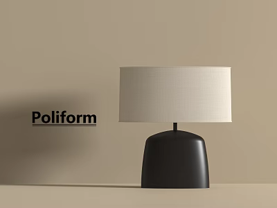 Poliform Modern Table Lamp With Black Base And Beige Linen Shade 3d model