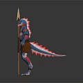 Fantasy Humanoid Creature With Blue Red Skin Holding Spear Brown Loincloth And Clawed Feet