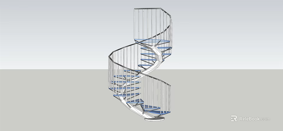 Sleek Modern Spiral Staircase With Metal Railings And Blue Steps 3d model 