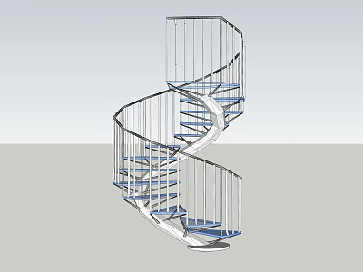 Sleek Modern Spiral Staircase With Metal Railings And Blue Steps 3d model