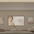 Clean Bright Beauty Salon Interior With White Sofas Beauty Product Shelves And Tall Lamp