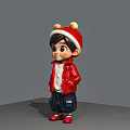 Cute Cartoon Game Movie Character Wearing Red Jacket White T-shirt and Reindeer Antler Hat