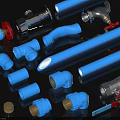 Various Blue Plumbing Pipes And Fittings With Plastic Tubes Metal Valves And Connectors