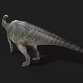 Realistic 3D Crested Dinosaur With Green Brown Stripes Standing On Black Background