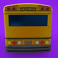 Yellow School Bus Exterior With Stop Sign Headlights And Purple Background