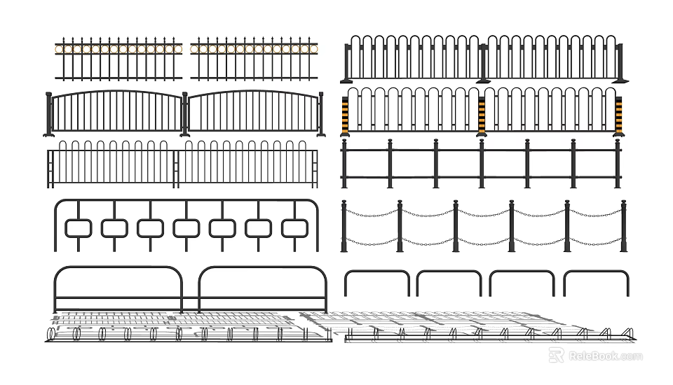 Various Types of Decorative Fence Designs With Metal And Iron Patterns 3d model 