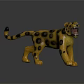 Yellow Spotted Leopard Toy Figure Standing With Open Mouth On Black Surface