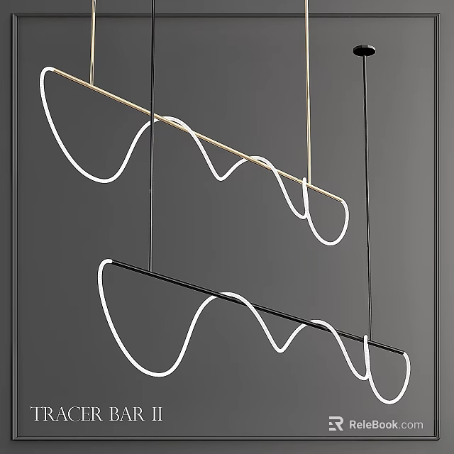 Modern Wave Shaped Chandelier With White Curved Lines And Black Gold Metal Frame 3d model 