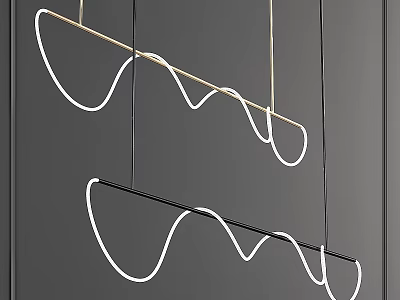 Modern Wave Shaped Chandelier With White Curved Lines And Black Gold Metal Frame 3d model