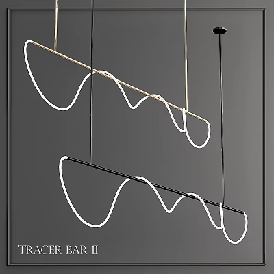 Modern Wave Shaped Chandelier With White Curved Lines And Black Gold Metal Frame 3d model
