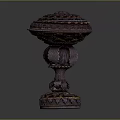 Decorative Ornament Set With Intricate Carved Design Dark Colored Elegant Base And Ornate Lid