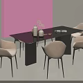 Modern Black Dining Table Set With Beige Chairs Metal Legs And Tabletop Decorations
