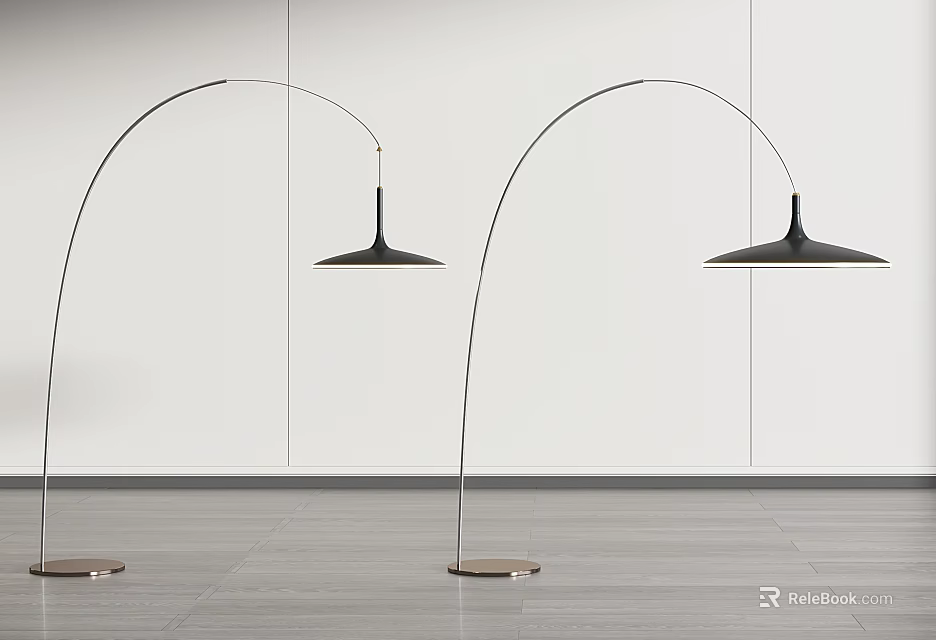 Modern Minimalist Floor Lamps With Arched Stand Black Shade And Wooden Base 3d model 
