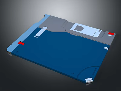 Electronic Device Component With Blue Casing Gray Panel And Red Elements Storage Hardware Part 3d model