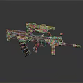 Black Tactical Assault Rifle With Golden Scope And Magazine Components