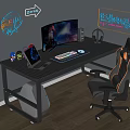 Modern E-sports Table and Chair E-sports Room Computer Table and Chair Cyberpunk Computer Ornaments Combination Computer Chair Computer Host Monitor Speaker Computer Peripherals 3d model