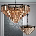 Elegant Multi Tiered Crystal Chandelier With Metal Frame And Patterned Wallpaper Background 3d model