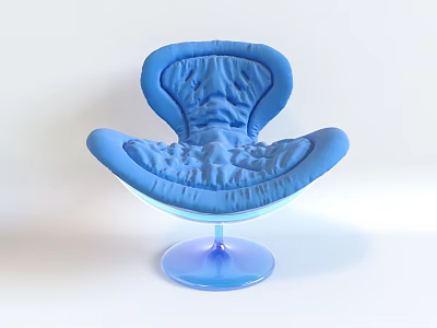 Comfortable Blue Modern Lounge Chair With Padded Wing Design And Transparent Base 3d model