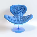 Comfortable Blue Modern Lounge Chair With Padded Wing Design And Transparent Base