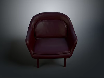 Burgundy Leather Armchair Modern Design With Curved Backrest Comfortable Seat And Slim Legs 3d model