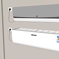 Two White Wall Mounted Air Conditioner Fans Installed On Wall With Window Blinds