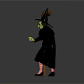 Witch Character With Pointed Hat Green Skin Black Patterned Dress Striped Stockings And Wooden Staff