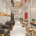 Modern Beauty Salon Interior With Sofas Mirrors Chandeliers Green Plants And Marble Countertops
