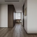 Modern Minimalist Bedroom Interior With Wooden Bedhead Wall Pendant Light Nightstand Rug And Artwork