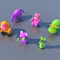 Collection of Cute Colorful Plush Dolls with Various Animal Designs and Bright Hues