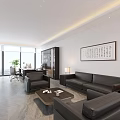 Modern Office Interior Design With Spacious Layout Sofa Work Desk Bookshelf And Potted Plant